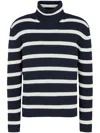 Emporio Armani Striped Ribbed Turtleneck Sweater In Blue