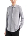 Emporio Armani Striped Jersey Button Down Shirt In Gray