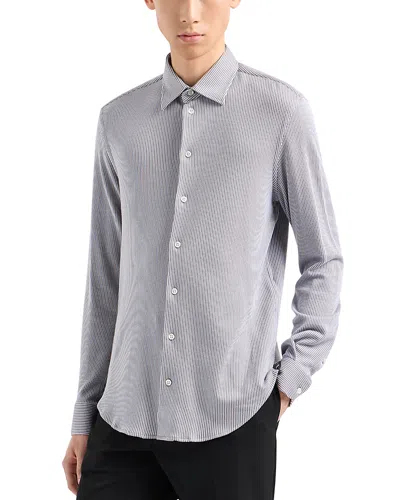 Emporio Armani Striped Jersey Button Down Shirt In Gray