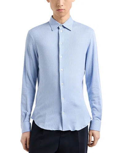 Emporio Armani Striped Jersey Button Down Shirt In Multi