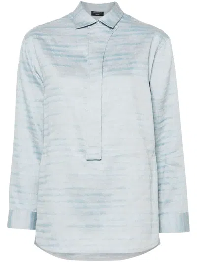 Emporio Armani Striped Linen-blend Shirt In Blue