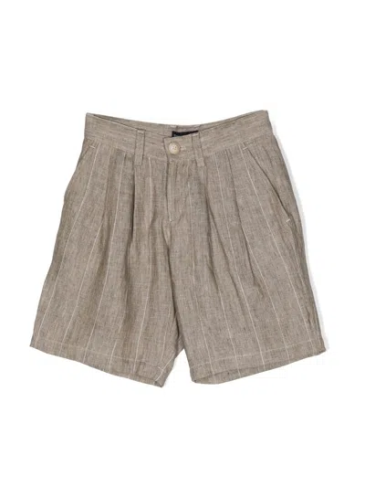 Emporio Armani Kids' Striped Linen Shorts In Brown