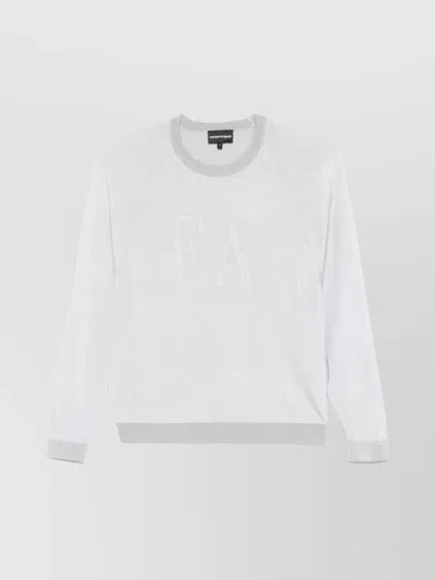 Emporio Armani Striped Logo Crew Neck Sweater In White