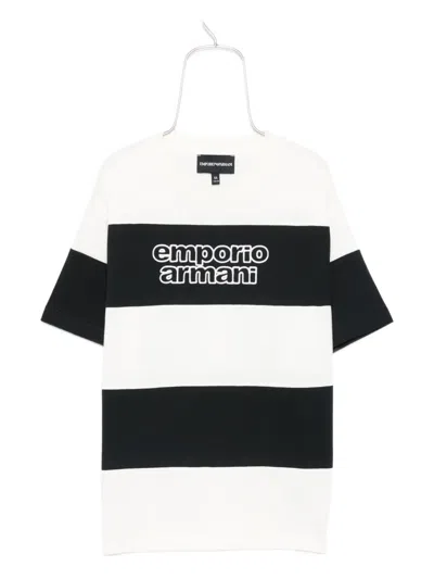 Emporio Armani Kids' Striped Logo-embroidered T-shirt In White