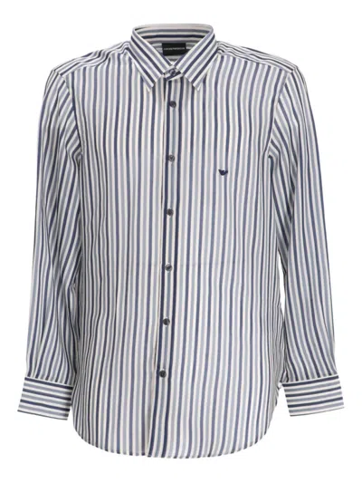 Emporio Armani Striped Long-sleeve Shirt In White