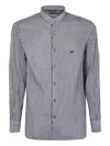 Emporio Armani Striped Mandarin-collar Shirt In Gray