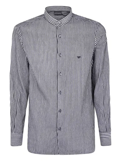 EMPORIO ARMANI STRIPED MANDARIN-COLLAR SHIRT