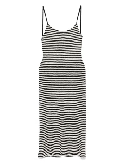 Emporio Armani Striped Midi Dress In Black