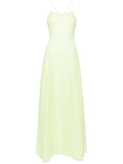 Emporio Armani Ribbed Flared Midi Dress In Green