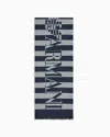 Emporio Armani Official Store Striped Modal-blend Scarf With Oversized Logo In Navy Blue