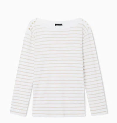 Emporio Armani Striped Modal Jersey Boat Neck Sweater In Blue