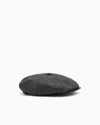 Emporio Armani Striped Motif Wool-blend Beret In Gray