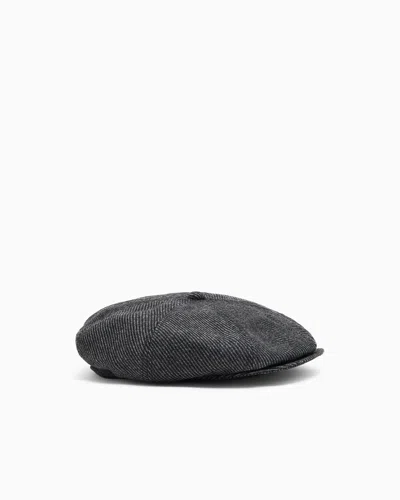 Emporio Armani Striped Motif Wool-blend Beret In Gray