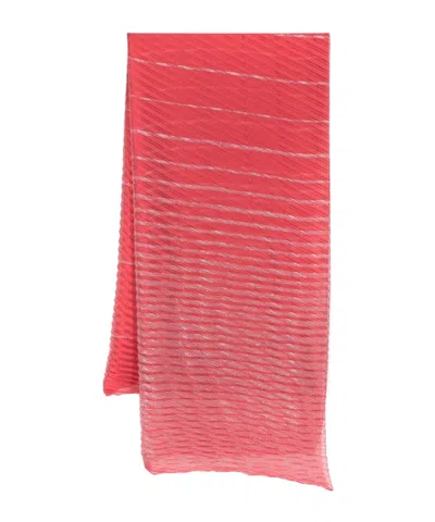 Emporio Armani Striped Pleated Scarf In Red