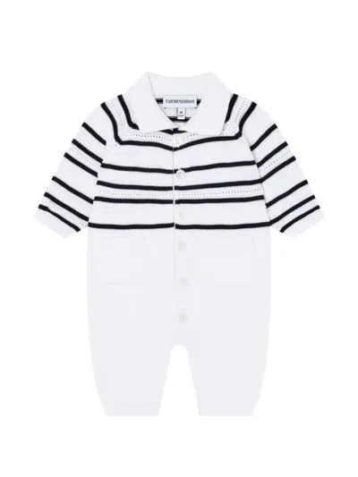 Emporio Armani Babies' Striped Pointelle-knit Romper In Multi