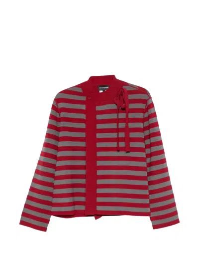 Emporio Armani Striped Pussy-bow Cardigan In Multi