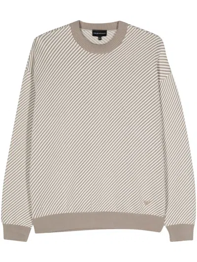 Emporio Armani Striped Ribbed Jumper In Grey
