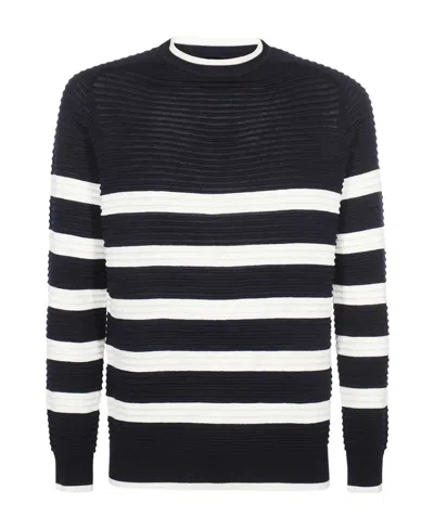 Emporio Armani Striped Ribbed-knit Sweatshirt In Black