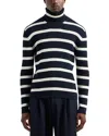 Emporio Armani Striped Ribbed Turtleneck Sweater In Blue