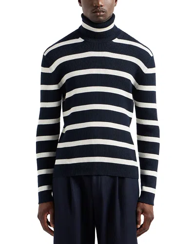 Emporio Armani Striped Ribbed Turtleneck Sweater In Blue