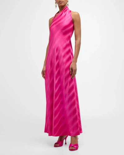 Emporio Armani Striped Satin Halter Gown In Electric Pink