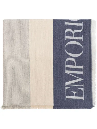 Emporio Armani Striped Scarf In Grey