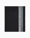 Emporio Armani Striped Scarf With Oversized Logo In Black