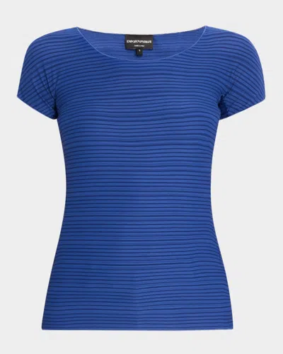 Emporio Armani Striped Scoop-neck Jersey Tee In Cobalt Blue