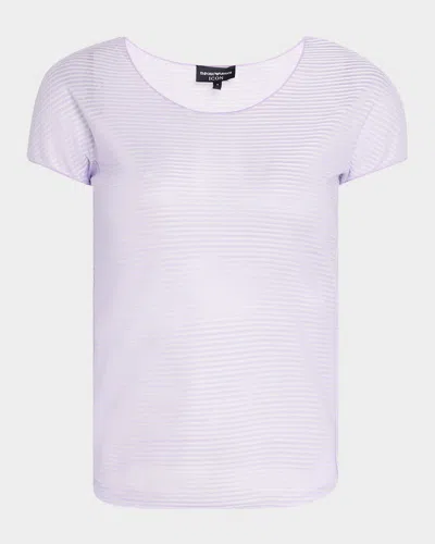 Emporio Armani Striped Scoop-neck Viscose T-shirt In Pink