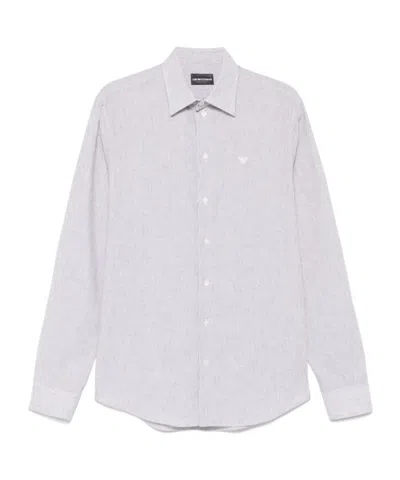 Emporio Armani Striped Shirt In Coffee Brown