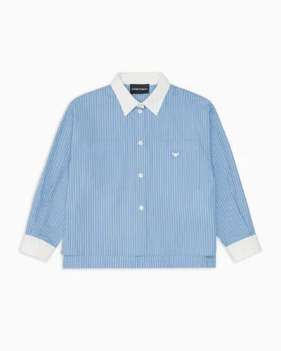 Emporio Armani Kids' Striped Shirt With Contrasting Trim In Blue