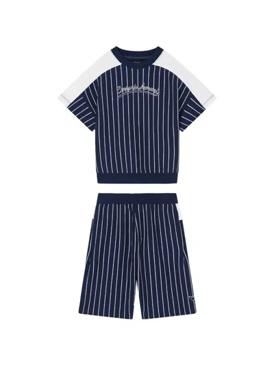 Emporio Armani Kids' Striped Shorts Set In Blue