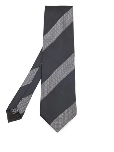 Pre-owned Emporio Armani Striped Silk Tie In Black