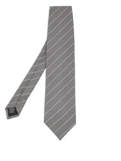 Pre-owned Emporio Armani Striped Silk Tie In Gray