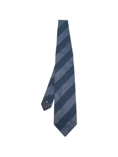 Pre-owned Emporio Armani Striped Silk Tie In Blue