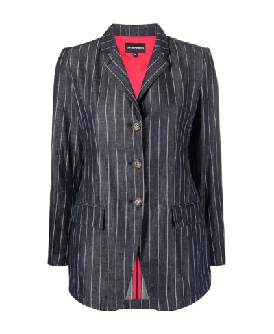 Emporio Armani Striped Single-breasted Blazer In Black