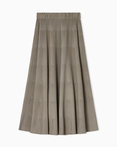 Emporio Armani Striped Skirt In Stockinette Knit In Neutral