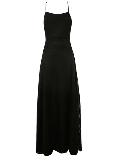 Emporio Armani Striped Long Dress In Black