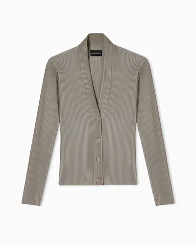 Emporio Armani Striped Stockinette Knit Cardigan In Neutral