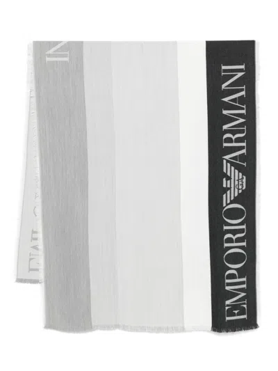 Emporio Armani Striped Stole In Gray