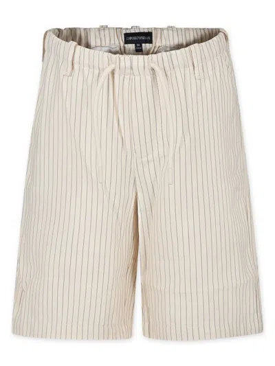 Emporio Armani Kids' Ivory Shorts For Boy With Eagle In Avorio