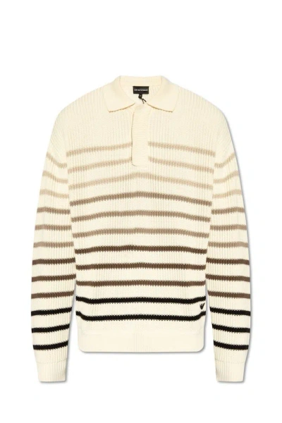 Emporio Armani Striped Sweater In Beige