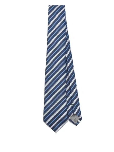 Emporio Armani Striped Tie In Blue