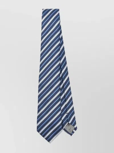Emporio Armani Striped Tie With Pointed Tip And Standard Width In Blue