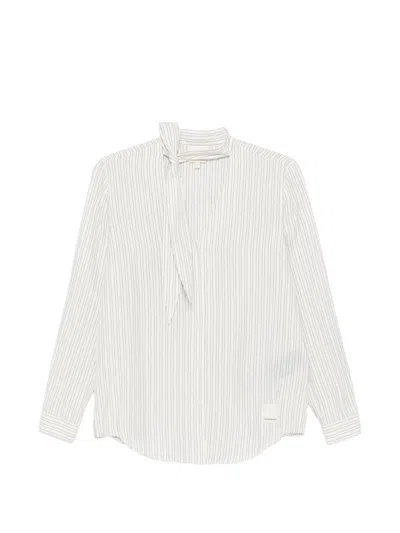 Emporio Armani Striped Tie-neck Shirt In Multi