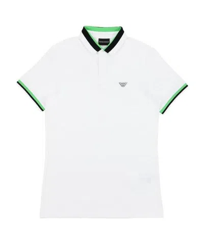 Emporio Armani Striped-trim Logo Polo Shirt In White