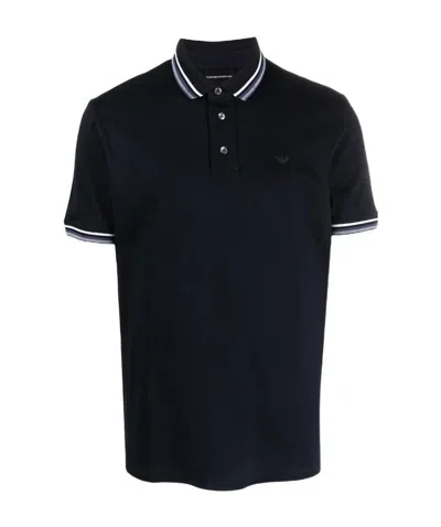 Emporio Armani Striped Trim Polo Shirt In Black