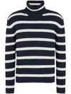 Emporio Armani Striped Ribbed Turtleneck Sweater In Blue