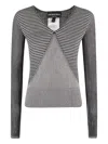 Emporio Armani Multicolor Striped Knit Sweater With Geometric Texture In Black