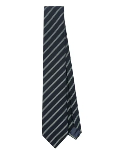 Emporio Armani Striped Virgin Wool-silk Blend Tie In Blue